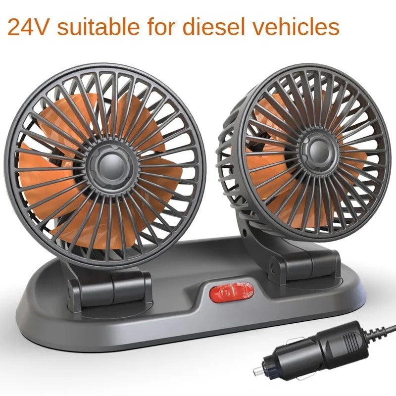 360° Adjustable Dual Head Car Cooling Fan  5V,12V,24V USB