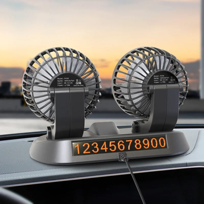 360° Adjustable Dual Head Car Cooling Fan  5V,12V,24V USB