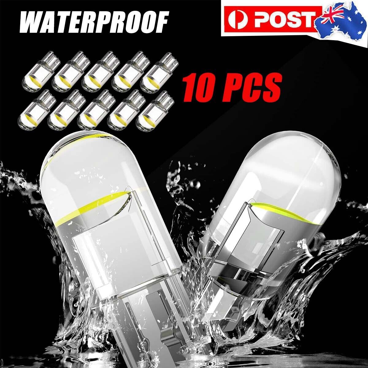 10-Pack Bright White T10 194/168 W5W COB Waterproof LED Wedge Bulbs for Interior Lighting