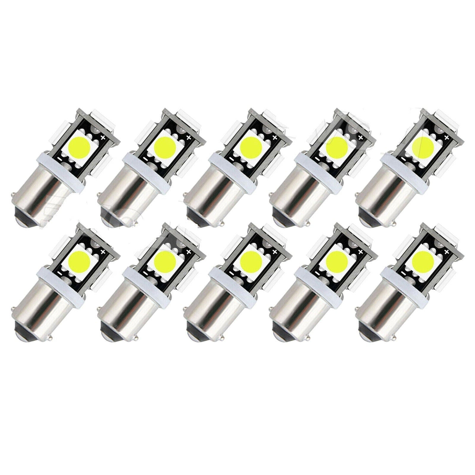 10-Pack BA9S Bayonet LED Bulbs - 5SMD 5050 White, 12V Interior/Parker Car Lights