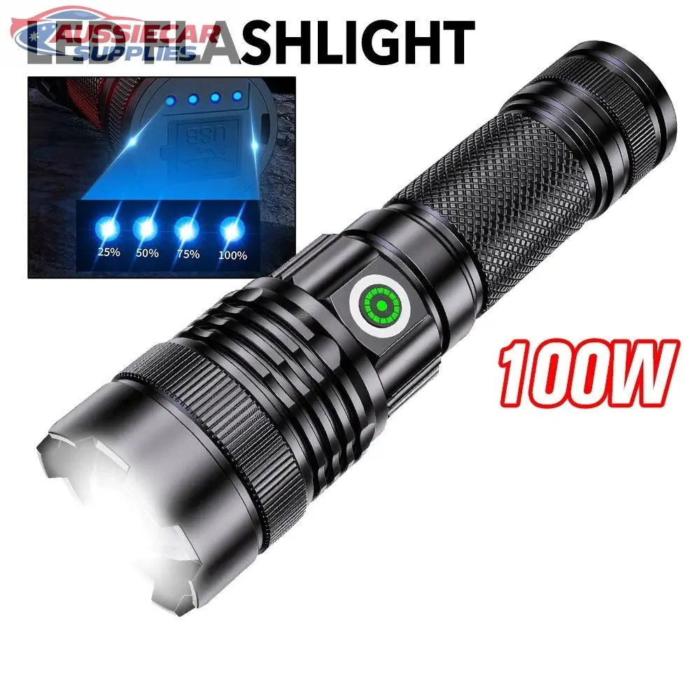100W LED flashlight with power indicator and usage scenario ...