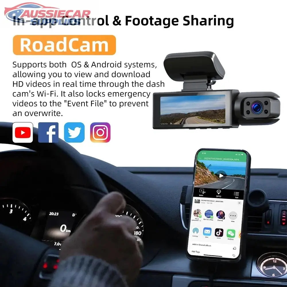 1080P WiFi Dual Dash Cam Front and Inside Car Camera AussieCarSupplies