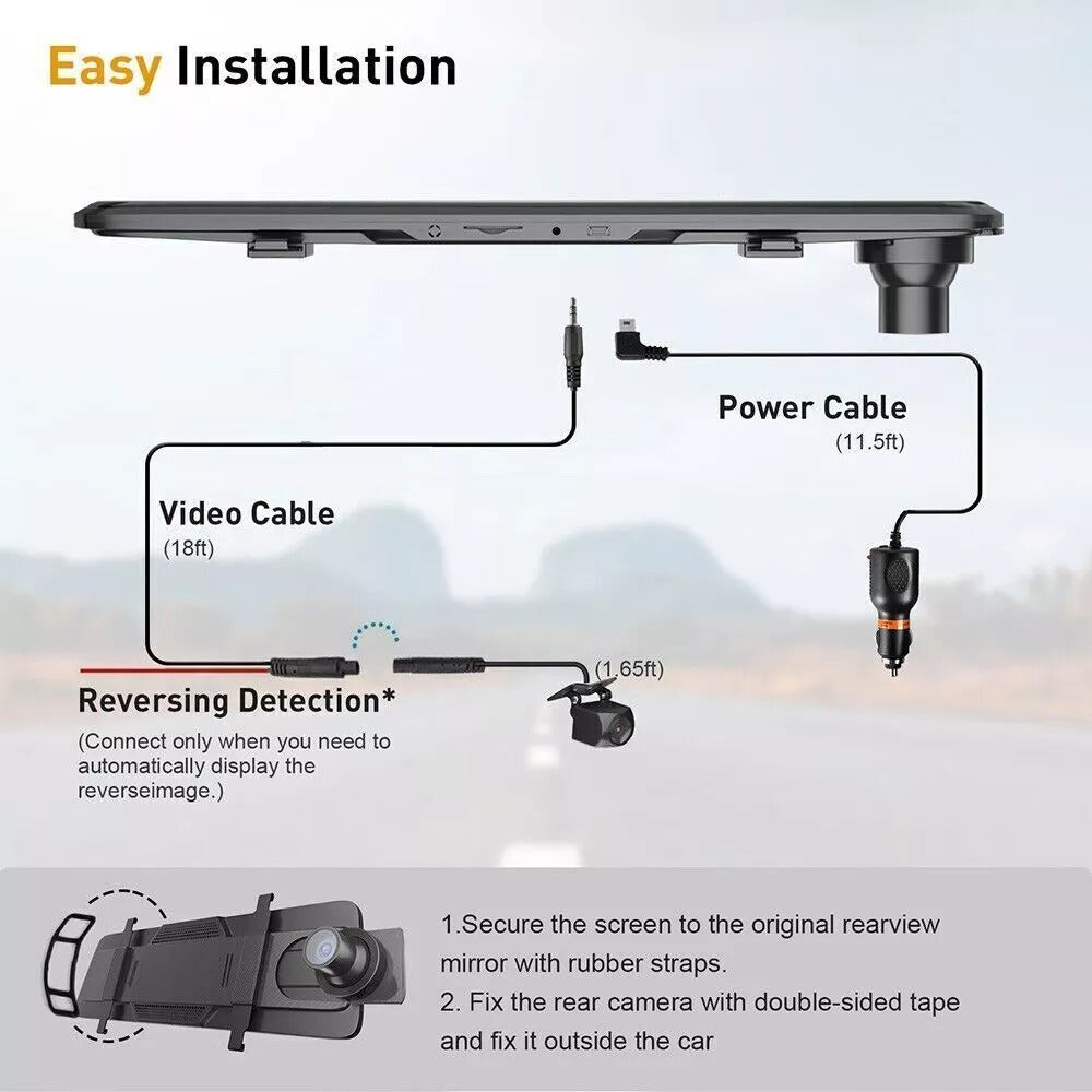 Dual Lens Dash Camera Front & Rear View Car DVR with Reversing Mirror Recorder