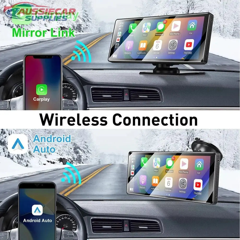 Car dashboard with a screen displaying wireless connection options for ...