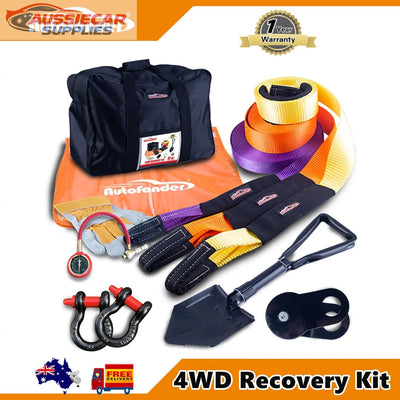 11 Piece Premium 4WD Recovery Kit | Snatch Strap, Winch Extension, Tree Trunk Protector & Recovery Gear Set