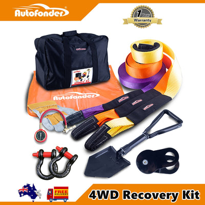 11 Piece Premium 4WD Recovery Kit | Snatch Strap, Winch Extension, Tree Trunk Protector & Recovery Gear Set AussieCarSupplies