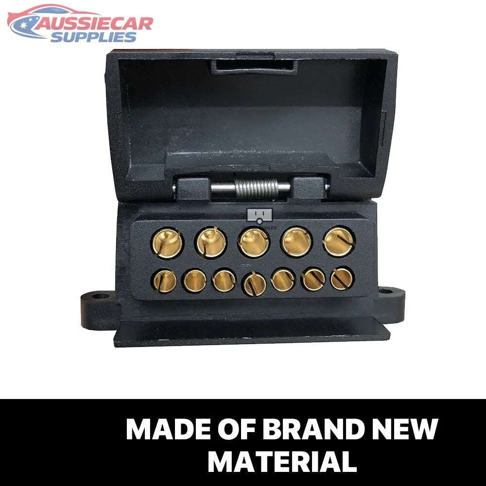Saussie Socket Plug Black plastic tool box with gold-colored screws on a white background ...