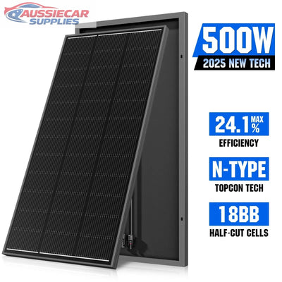 Solar panel with technical specifications on a white background