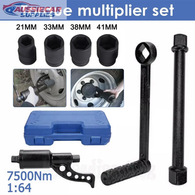 Torque multiplier set with various sizes and a blue case on a white background.