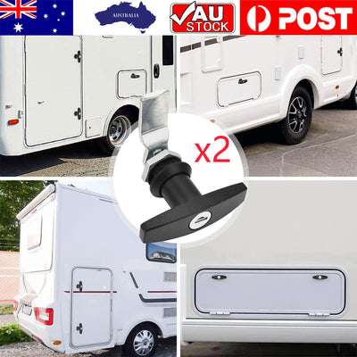 Collage of a white caravan with a close-up of a tow bar and 'AU Stock' and 'Post' logos.
