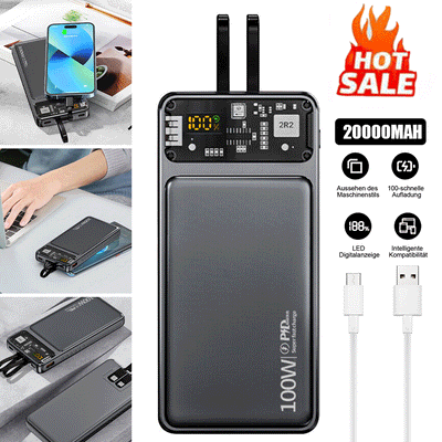 20000mAh 100W Fast Charging Power Bank with Built-in USB-C Cable & Digital Display for Phones, Tablets & Laptops AussieCarSupplies