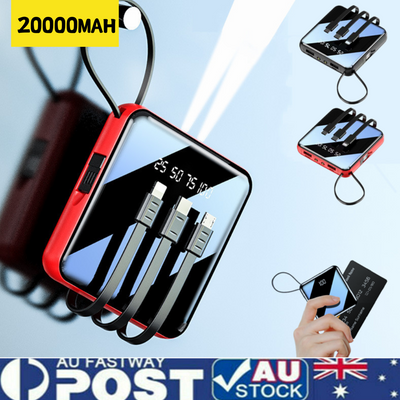 20000mAh Portable Power Bank with Built-in 4 Charging Cables | LED Display & Dual Flashlight USB Battery Pack AussieCarSupplies