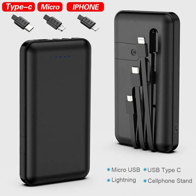 20000mAh Portable Power Bank with Built-in Cables | USB Fast Charging Battery Pack for iPhone, Android & USB Devices AussieCarSupplies