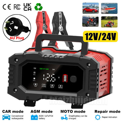 20A Smart Battery Charger 12V 24V LiFePO4 AGM GEL Lead Acid Battery Maintainer & Repair Charger AussieCarSupplies