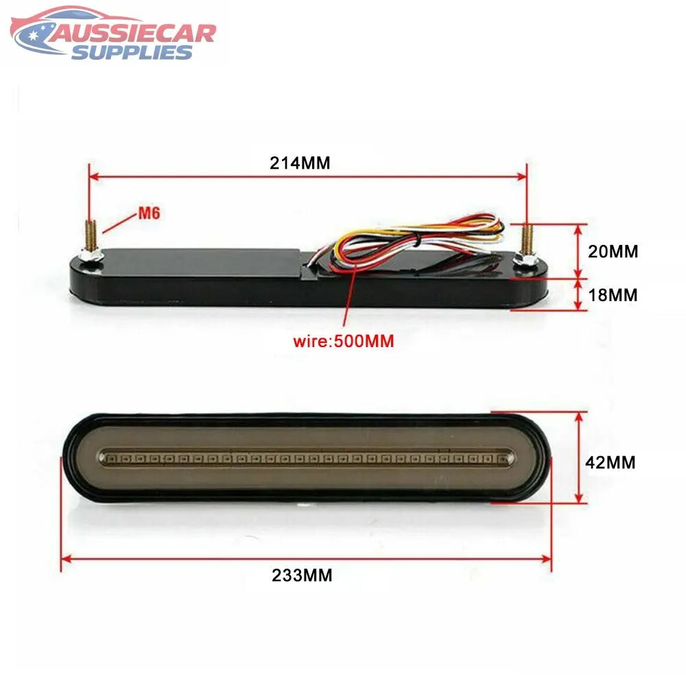 Measurement chart of a car LED light bar with dimensions labeled.