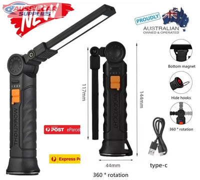 Black handheld tool with features and specifications on a white background