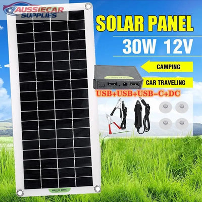 30W USB Solar Panel Kit – Portable 12V Battery Charger with Dual USB Ports for Caravan, Camping & Boat Off-Grid Power AussieCarSupplies