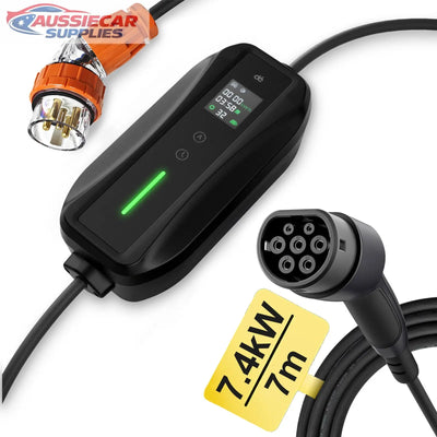 32A EV Charger Type 2 – 7.4kW Portable Car Charger (7M Cable, 1-Phase AU Plug) 5 Pin