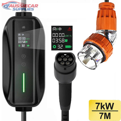 32A EV Charger Type 2 – 7kW Portable Car Charger (7M Cable, 1-Phase AU Plug)