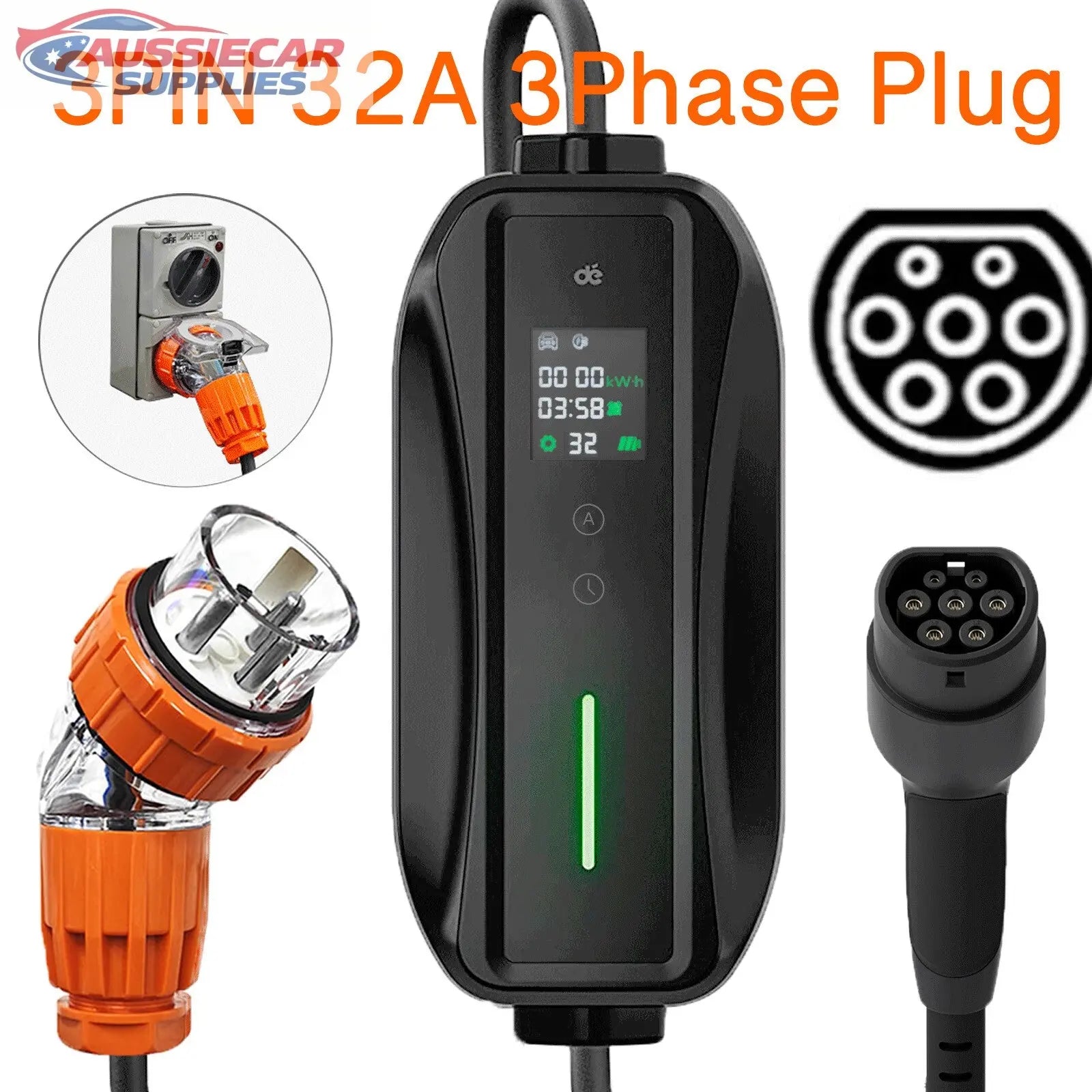 32A EV Charger Type 2 – 7kW Portable Car Charger (7M Cable, 1-Phase AU ...