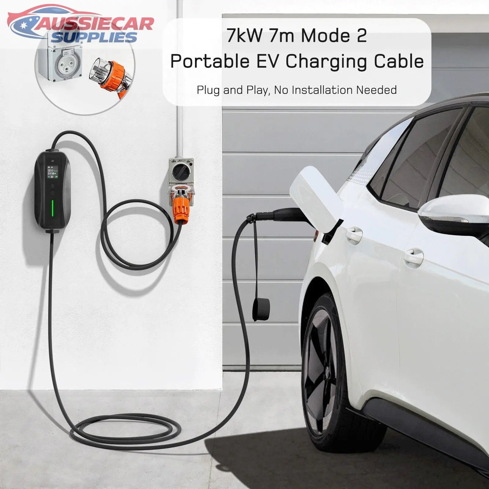32A EV Charger Type 2 – 7kW Portable Car Charger (7M Cable, 1-Phase AU ...