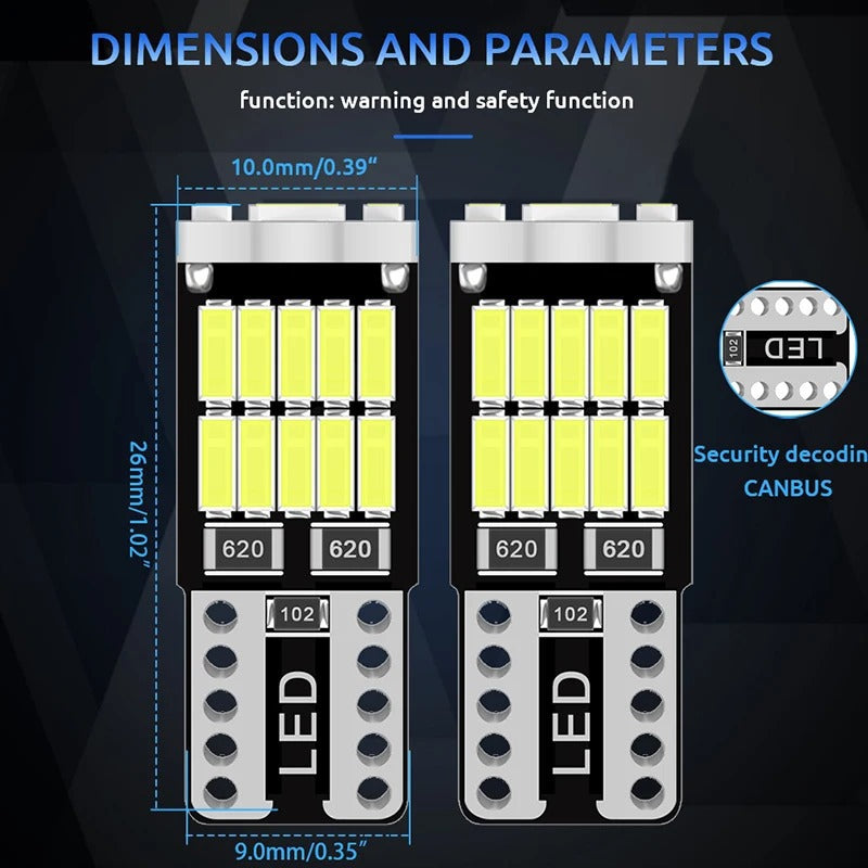 10 Pack W5W T10 168 194 LED Signal Lamps  Canbus 4014 26SMD for Car Interior