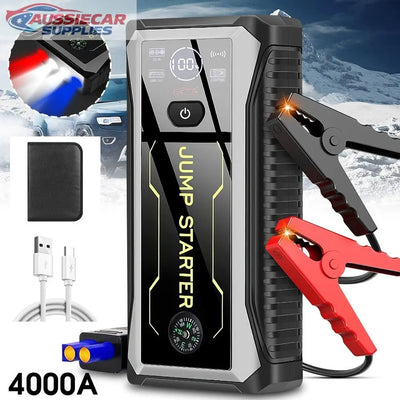 4000A Portable Car Battery Jump Starter 12V – Smart Power Bank with LED Emergency Light AussieCarSupplies