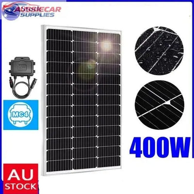 Solar panel with connectors and certification logos on a blue background