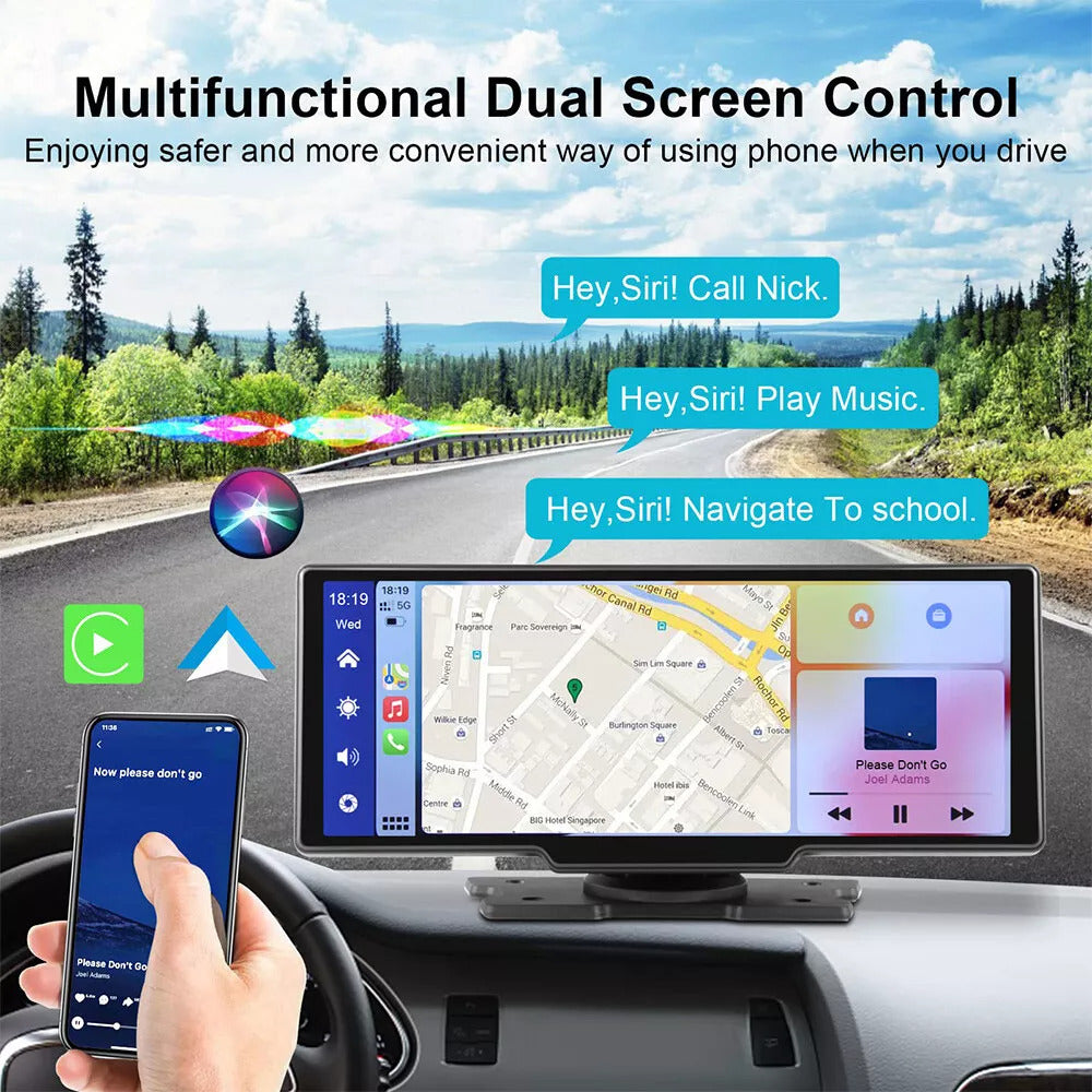 4K Dual Dash Cam 10.26 Inchi Touchscreen for CarPlay & Android Auto  Front & Rear Car Recorder