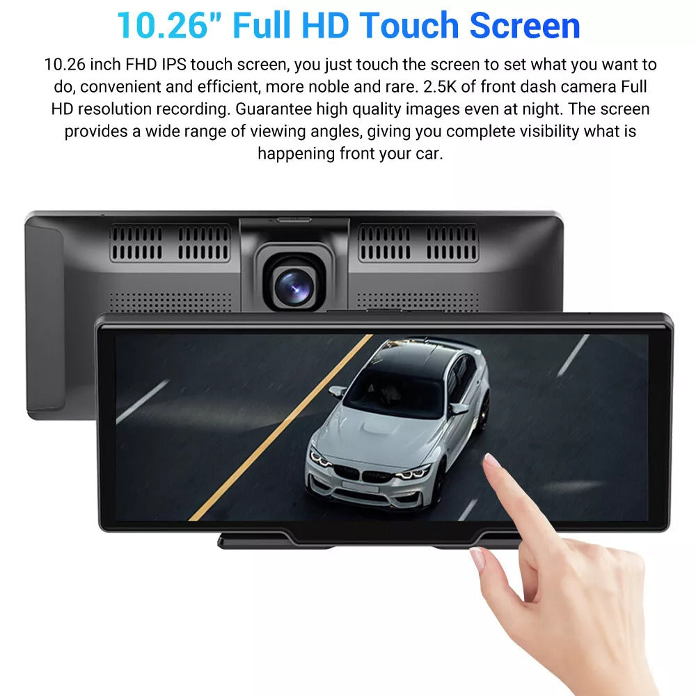 4K Dual Dash Cam 10.26 Inchi Touchscreen for CarPlay & Android Auto  Front & Rear Car Recorder