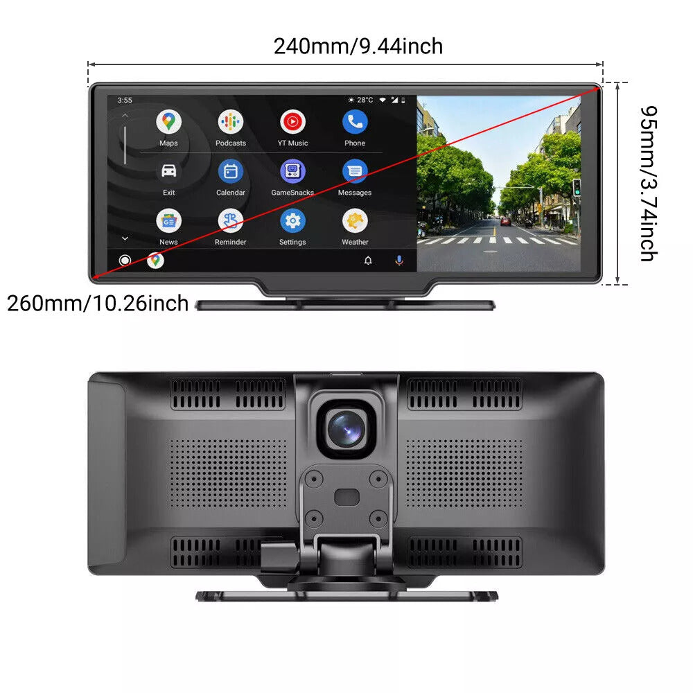 4K Dual Dash Cam 10.26 Inchi Touchscreen for CarPlay & Android Auto  Front & Rear Car Recorder