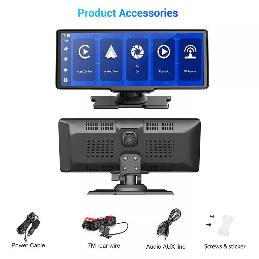 4K Dual Dash Cam 10.26 Inchi Touchscreen for CarPlay & Android Auto  Front & Rear Car Recorder