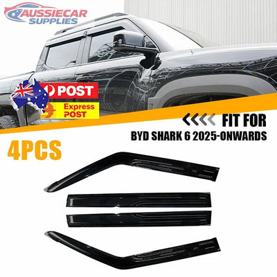 4Pcs Window Deflectors / Weather Shields for BYD Shark 6 (2025-Onwards) – Front & Rear ABS Black Visors AussieCarSupplies