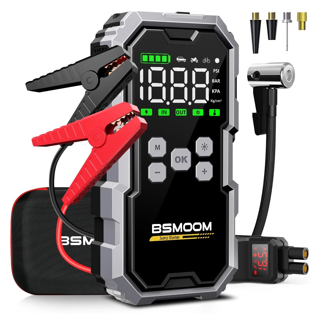 6000A Car Jump Starter with Air Compressor and LCD Display 21800mAh Portable Battery Booster