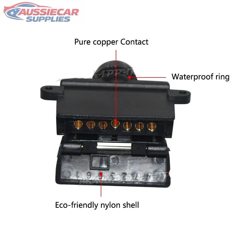 Black electronic component with labeled parts on a white background
