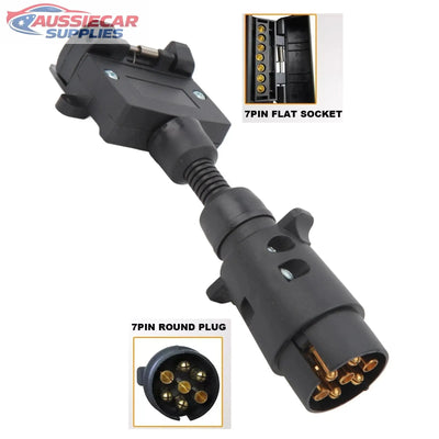7 Pin Round Male to 7 Pin Flat Female Trailer Adapter | Plug & Play Caravan Connector (AU) AussieCarSupplies