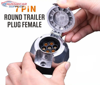 7 Pin Trailer Plug Round Female Metal Connector | Small Slim Adapter for Caravan, Boat & Trailer (AU) AussieCarSupplies