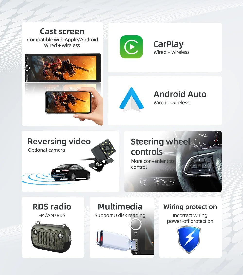 Car Radio CarPlay Video Player Radio with Wireless & TouchScreen