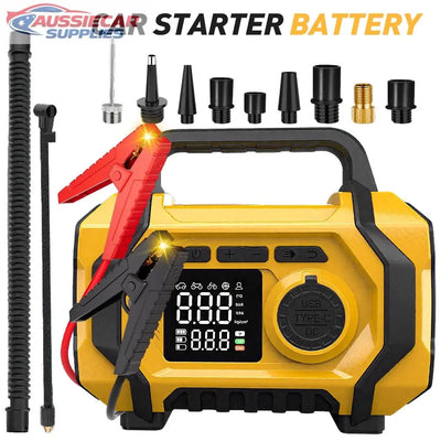 9000A 5-in-1 Car Jump Starter with Air Compressor | Battery Booster Power Bank, Tyre Inflator & LED Emergency Light