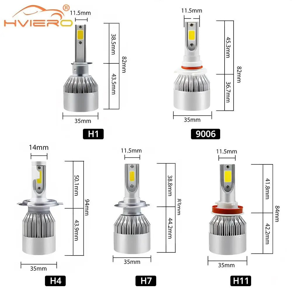 2 Pack C6 72W H11 H4 H1 H7 9005 9006 COB LED Car Headlight Bulbs  7200LM 6500K for Auto Fog Lights