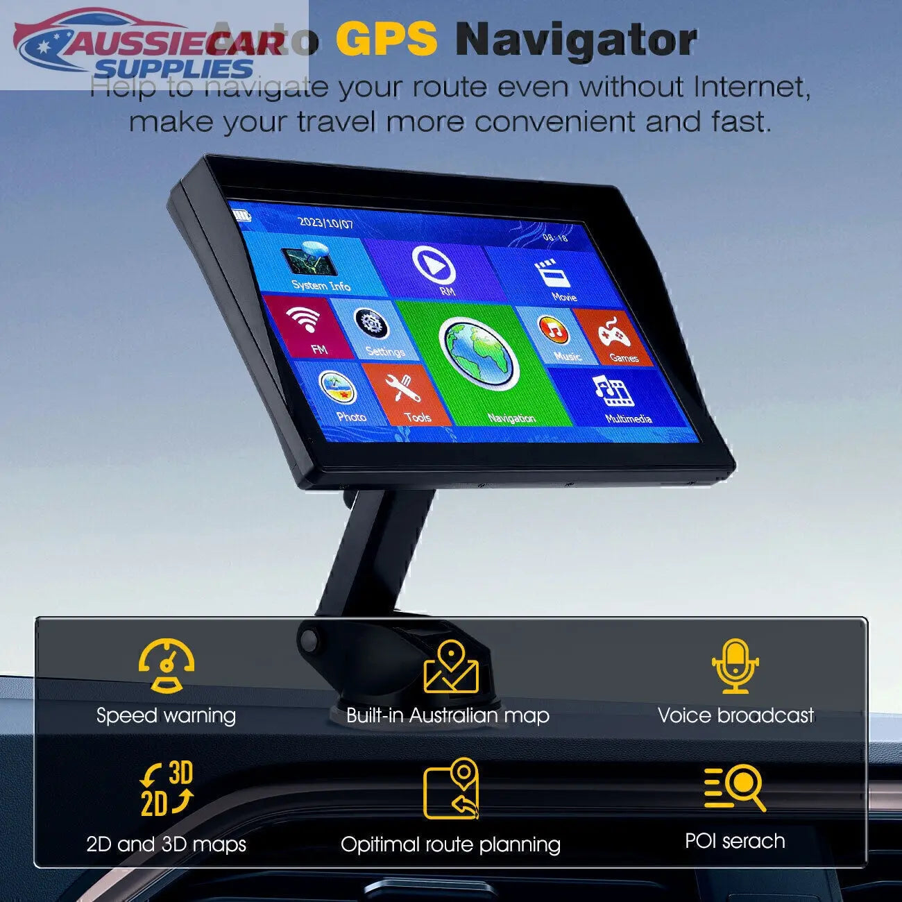 Auto GPS Navigator with screen displaying various icons and features on ...