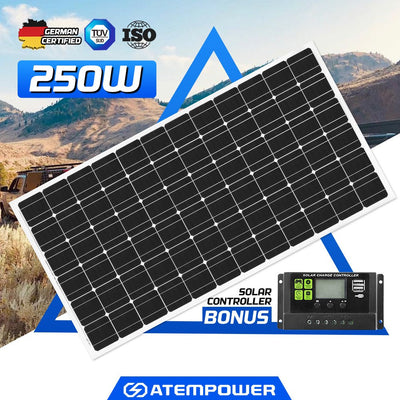 ATEMPOWER 250W 12V Solar Panel Kit Monocrystalline Caravan Camping Battery Charging System AussieCarSupplies