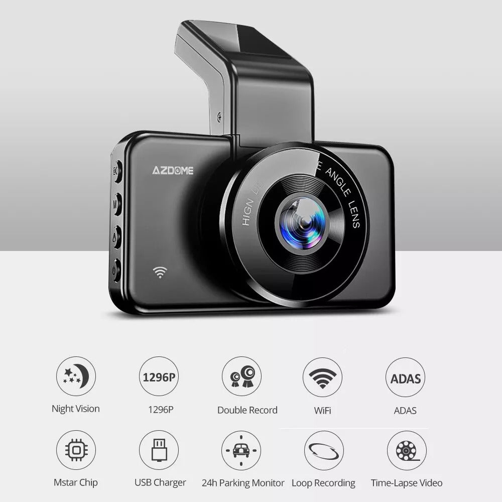 WiFi Dash Cam 1080P FHD with ADAS, G Sensor, Night Vision & Parking Mode