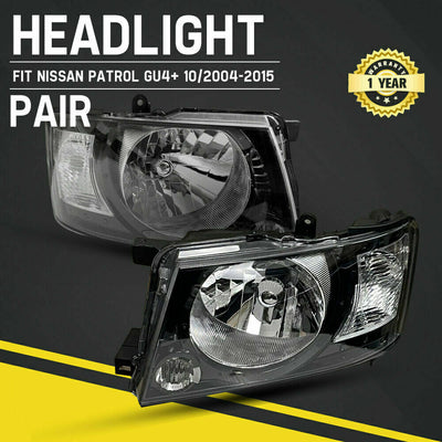 Black Smoked Headlights Pair for Nissan Patrol GU Y61 GU4 (2004-2015) | One Piece Replacement Head Lamps AussieCarSupplies