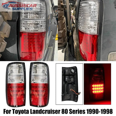 Collage of Toyota Landcruiser 80 Series tail lights with close-up details.