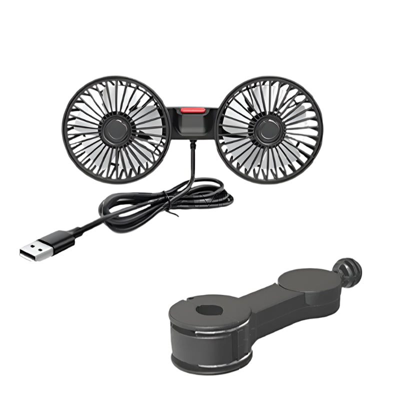 Dual Head Car Cooling Fan for Rear Seat with USB Power and Adjustable 3-Speed Airflow