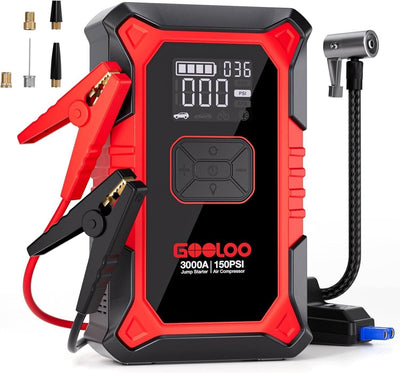 GOOLOO A3 3000A Jump Starter with Air Compressor 12V Portable Car Battery Booster 150PSI Tire Inflator AussieCarSupplies