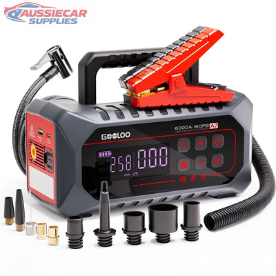 GOOLOO A7 Jump Starter with Air Compressor 6000A 12V – 160PSI Tire Inflator 12-in-1 Booster Pack (Copy)