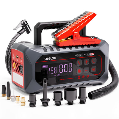 GOOLOO A7 Jump Starter with Air Compressor 6000A 12V – 160PSI Tire Inflator 12-in-1 Booster Pack AussieCarSupplies