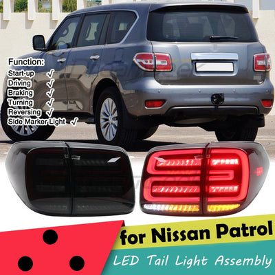 LED Tail Lights for Nissan Patrol Y62 2012-2019 | Smoked Sequential Rear Lights Pair AussieCarSupplies